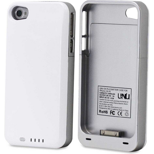 uNu Power DX PLUS Protective Battery Case - iPhone 4S & 4 (White/Silver) 2400MAH