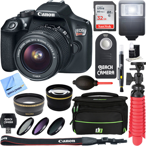 Canon EOS Rebel T6 Digital SLR Camera with EF-S 18-55mm IS II Lens Memory & Flash Kit