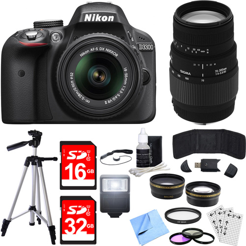 Nikon D3300 DSLR 24.2 MP HD 1080p Camera w/ 18-55mm + 70-300mm Lens Black Bundle
