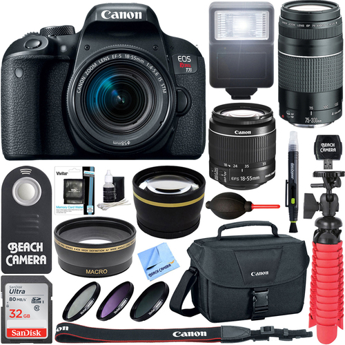 Canon EOS Rebel T7i DSLR Camera EF-S 18-55mm w/ 75-300mm III Lens + 32GB Accessory Kit