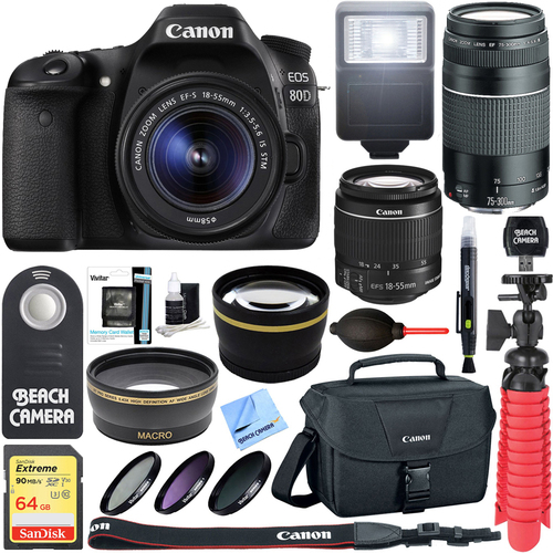 Canon EOS 80D CMOS DSLR Camera 18-55mm & 75-300mm Dual Lens Bundle & Accessory Kit