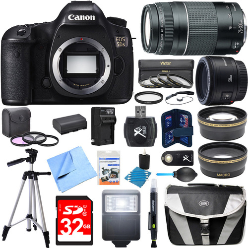 Canon EOS 5DS 50.6MP Digital SLR Camera w/ 50mm + 75-300mm Lens Super Bundle