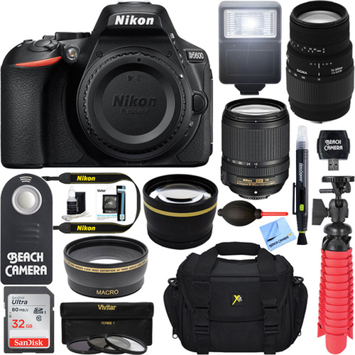Nikon D5600 24.2 MP DSLR Camera w/ AF-S 18-140mm ED VR & Sigma 70-300mm Macro Lens Kit