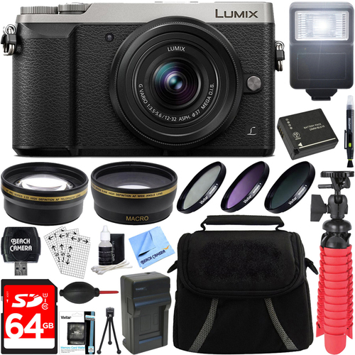 Panasonic LUMIX GX85 4K Silver Mirrorless Camera with 12-32mm Lens + 64GB Accessory Bundle