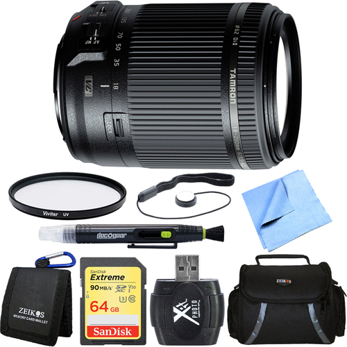 Tamron 18-200mm Di II VC All-In-One Zoom Lens for Canon Mount 64GB Memory Card Bundle