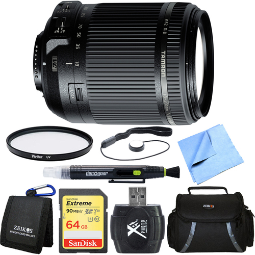 Tamron 18-200mm Di II VC All-In-One Zoom Lens for Nikon Mount 64GB Memory Card Bundle