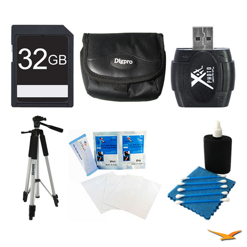 General Brand 32GB SD Card, Case, Card Reader, Tripod, Screen Protectors, and Cleaning Kit