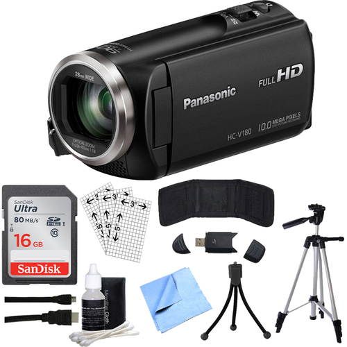 Panasonic HC-V180K Full HD Camcorder with 50x Stabilized Optical Zoom w/ 16GB SDHC Bundle