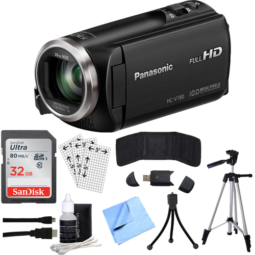 Panasonic HC-V180K Full HD Camcorder with 50x Stabilized Optical Zoom w/ 32GB SDHC Bundle