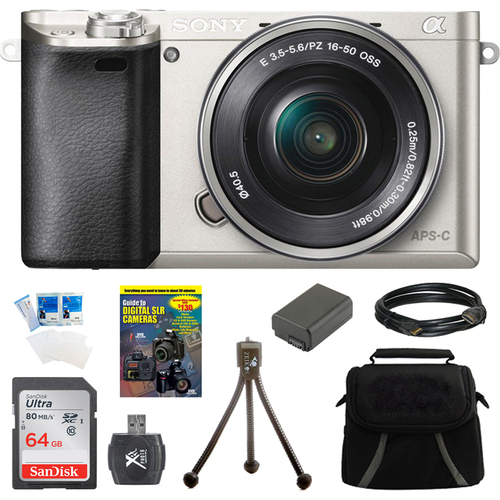 Sony Alpha a6000 24.3MP Silver Interchangeable Lens Camera w/ 16-50mm Zoom 64GB Kit