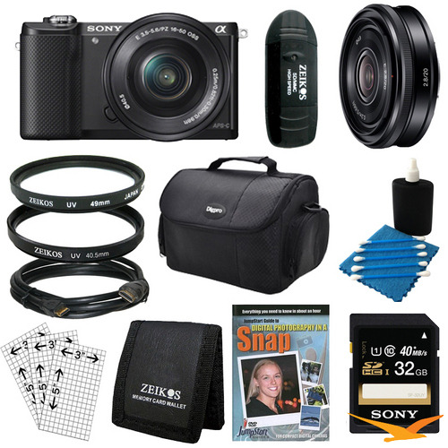 Sony a5000 Compact Interchangeable Lens Camera Black 16-50mm & 20mm F2.8 Lens Bundle