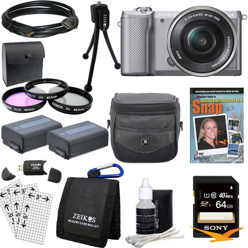 Sony a5000 Compact Interchangeable Lens Camera Silver 16-50mm Lens Essentials Bundle