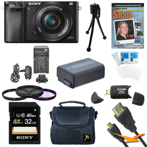 Sony Alpha a6000 Camera Bundle with 16-50mm Lens + 8-Piece 32GB Accessory Kit