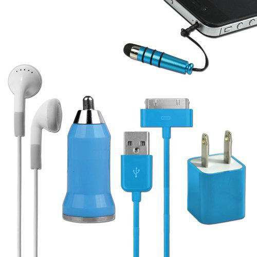 iCover 5-in-1 Travel Kit for iPhone 4/4S and 4th Generation iPods - Blue