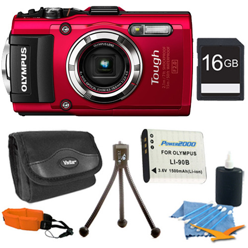 Olympus TG-3 16MP 1080p HD Shockproof Waterproof Digital Camera Red 16 GB Kit