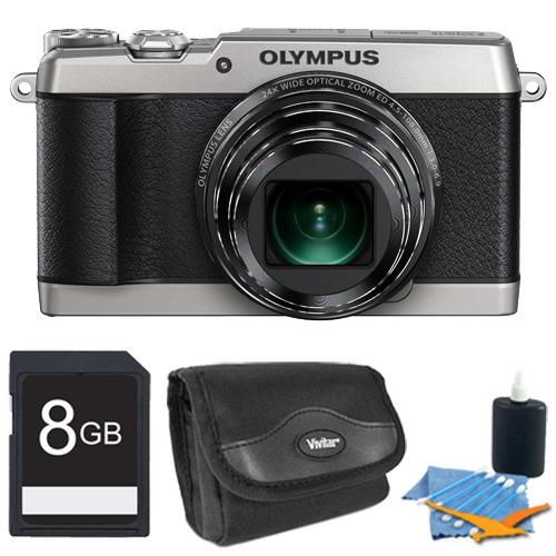 Olympus SH-1 16MP HD 1080p 24x Opt Zoom Digital Camera Silver 8 GB Kit