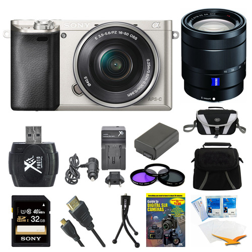 Sony Alpha a6000 Silver Interchangeable Lens Camera, 16-50mm, and 16-70mm Lens Bundle