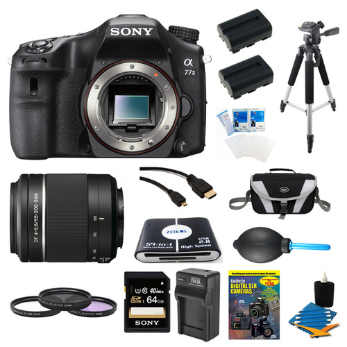Sony a77II HD DSLR Camera, 64GB Card, and 55-200mm Lens Bundle