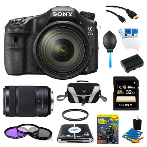 Sony a77II HD DSLR Camera with 16-50mm Lens, 32GB Card, and 55-300mm Lens Bundle