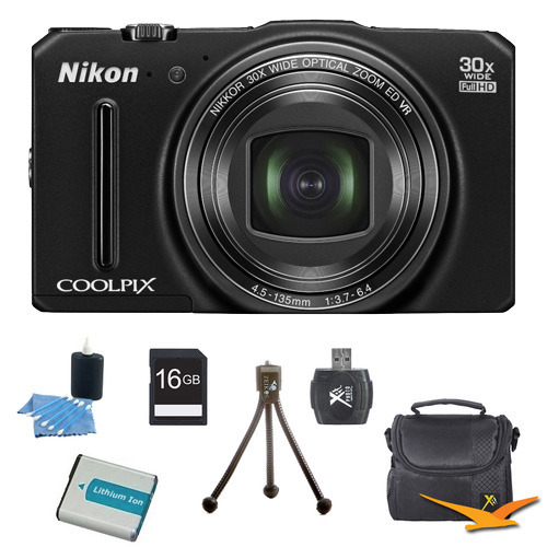 Nikon COOLPIX S9700 16MP HD 1080p 30x Opt Zoom Digital Camera Black Kit Refurbished
