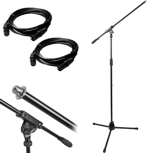 Professional Microphone Stand with Boom and (2) Deco Gear 10ft XLR Cables Bundle