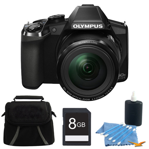Olympus Stylus SP-100 16MP Digital Camera Black 8GB Bundle