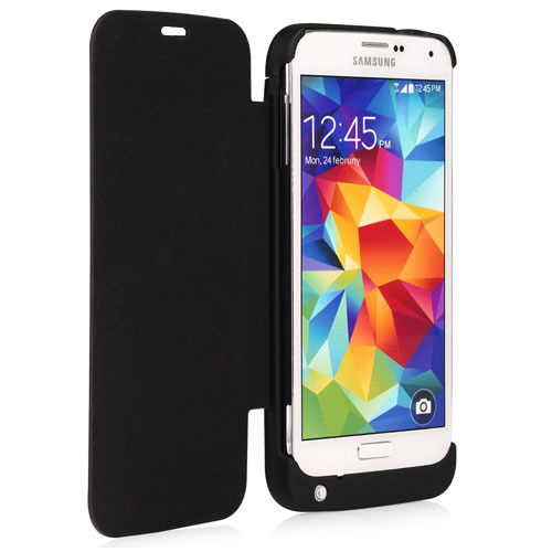 3200mA Battery Power Case Flip Style for Samsung Galaxy S5 - Black - 12884