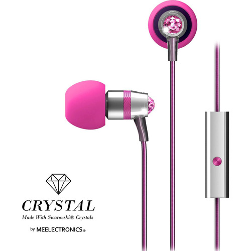 MEElectronics Crystal In-Ear Headphones with Microphone Made with Swarovski Crystals - Pink