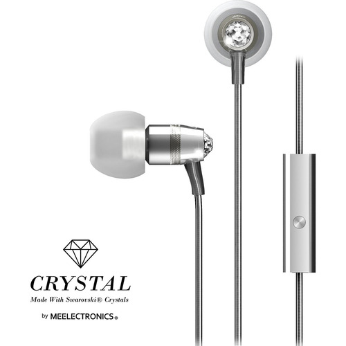 MEElectronics Crystal In-Ear Headphones with Microphone Made with Swarovski Crystals - Silver