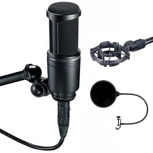 Audio-Technica Side Address Cardioid Condenser Studio Microphone - AT2020 w/ Shock Mount Bundle
