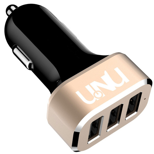 uNu AX Tri-USB Port Car Charger - 5.1 A / 25 W Black/Gold