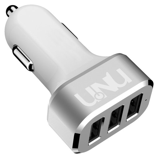 uNu AX Tri-USB Port Car Charger - 5.1 A / 25 W White/Silver