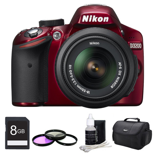 Nikon D3200 DX-format Digital SLR Kit w/ 18-55mm DX VR Zoom Lens Pro Kit (Red)