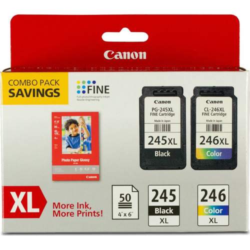 Canon PG-245XL / CL-246XL Ink Cartridge with GP-502 4` x 6` Photo Paper Combo Pack