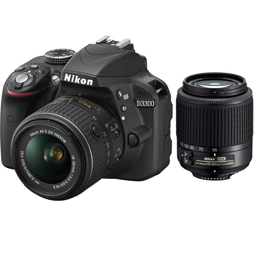 Nikon D3300 24.2 MP SLR with 18-55 VR II + Nikon 55-200  Lens Certified Refurbished