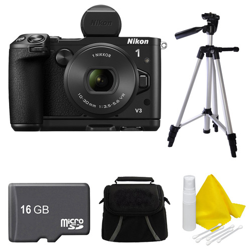 Nikon 1 V3 Mirrorless 18.4MP Digital Camera with 10-30mm Lens Black 16GB Bundle