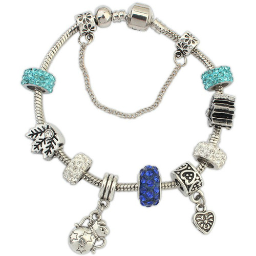 CZ Luxxe Jewelry White Gold Plated Rhodium Crystal and Alloy Charm Bracelet - Blue