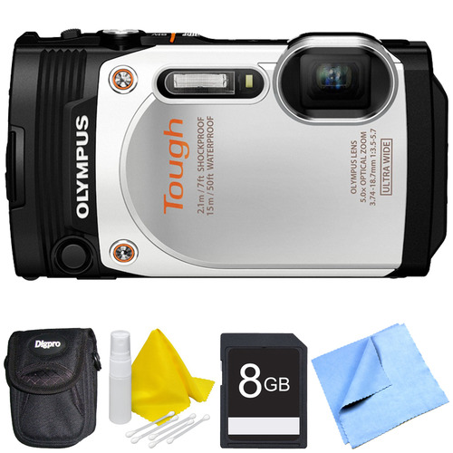 Olympus TG-860 Tough Waterproof 16MP Digital Camera with 3-Inch LCD - White Bundle