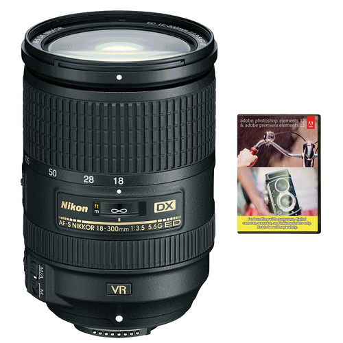Nikon AF-S DX NIKKOR 18-300mm f/3.5-5.6G ED VR Zoom Lens w/ Adobe Elements Bundle