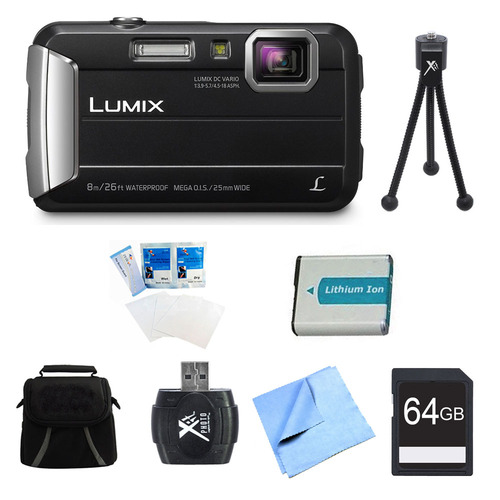 Panasonic LUMIX DMC-TS30 Active Tough Black Digital Camera 64GB Bundle