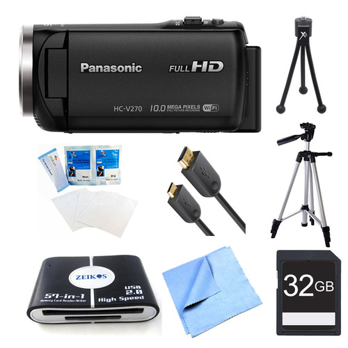 Panasonic HC-V270K Super Zoom Camcorder 32GB Bundle