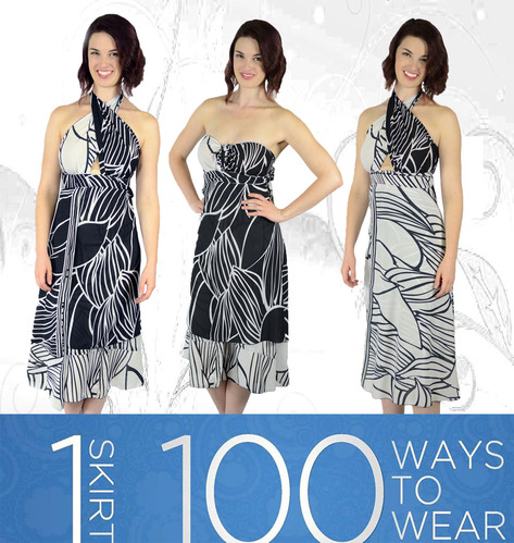 Iris Impressions 100 Way Wrap Skirt Dress, Hana - Black&White (One Size)