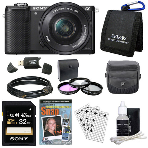 Sony a5000 Compact Interchangeable Lens Camera Black w 16-50mm Power Zoom Lens Bundle