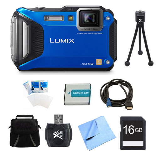 Panasonic LUMIX DMC-TS6 WiFi Tough Blue Digital Camera 16GB Bundle