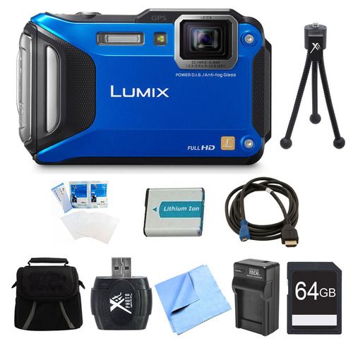 Panasonic LUMIX DMC-TS6 WiFi Tough Blue Digital Camera 64GB Bundle