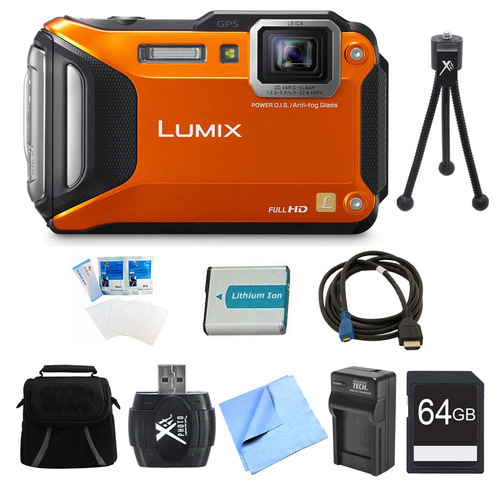 Panasonic LUMIX DMC-TS6 WiFi Tough Orange Digital Camera 64GB Bundle