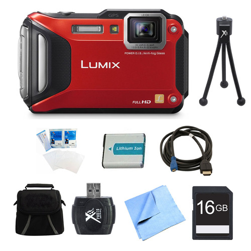Panasonic LUMIX DMC-TS6 WiFi Tough Red Digital Camera 16GB Bundle