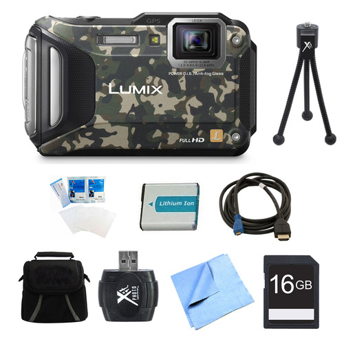 Panasonic LUMIX DMC-TS6 WiFi Tough Camouflage Digital Camera 16GB Bundle