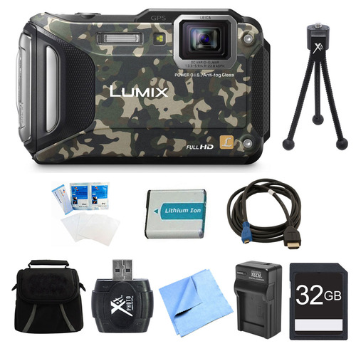Panasonic LUMIX DMC-TS6 WiFi Tough Camouflage Digital Camera 32GB Bundle