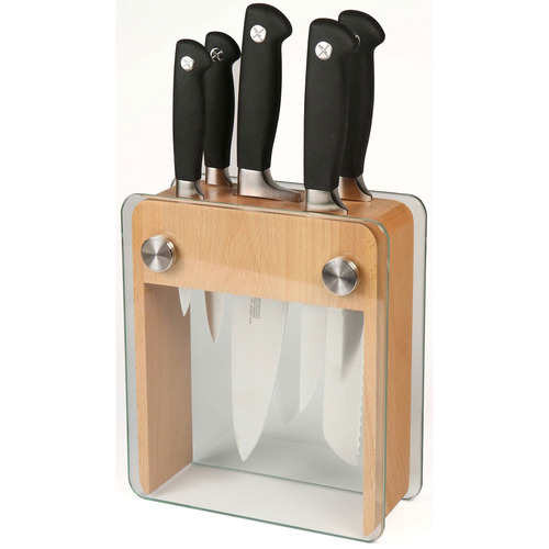 Mercer Culinary M20050 6-Pc. Genesis Knife Block Set - Beech Wood and Glass